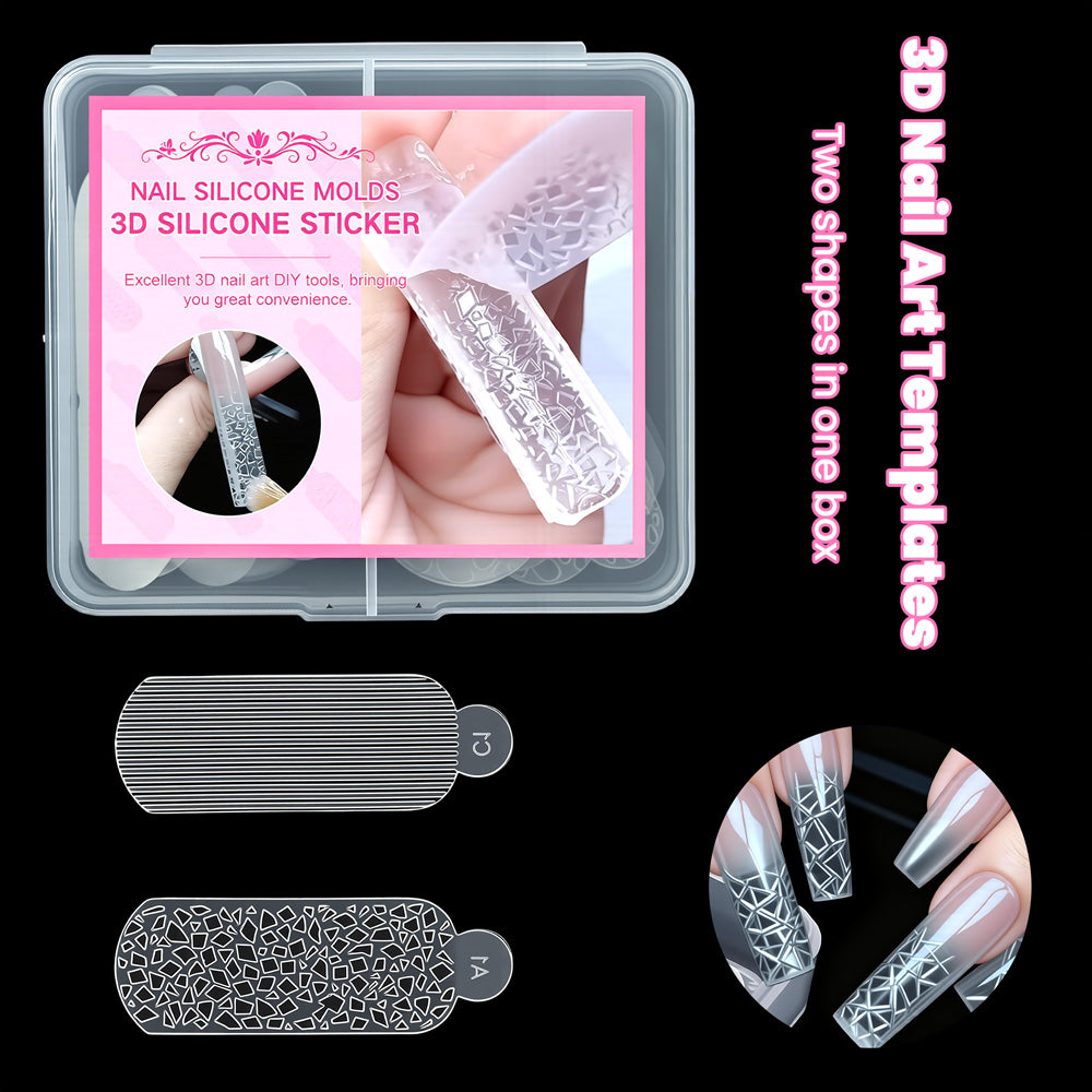 3D nail art templates two shapes crystal stripe silicone molds storage case organized compartments easy access
