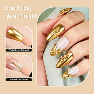 RARJSM gold chrome powder one stick ideal finish – wide tip for full-nail and point tip for detail on gold rose nail art