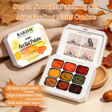 Autumn Harvest 4 IN 1 Art Gel Palette - 9 Warm Fall Shades Ombre Stamping Painting Emboss 2.5g - TPO & HEMA Free