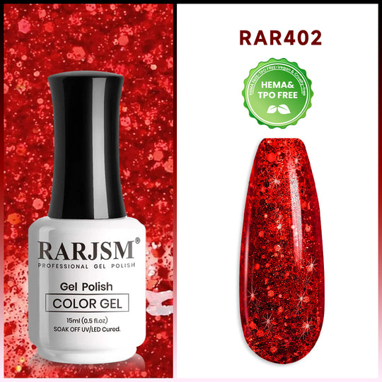 Christmas Sparkly Red  Shimmer Glitter Iridescent Gel Nail Polish 15 ml #402