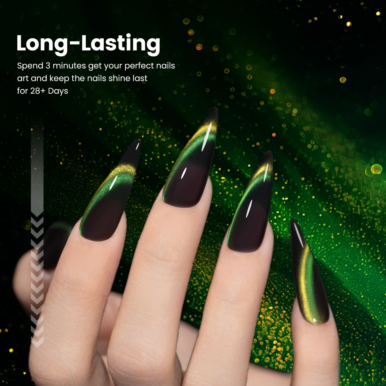 Long-lasting aurora cat eye gel polish green gradient nails 28 days chip-resistant wear
