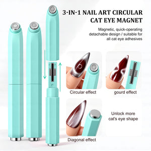 3-in-1 ring cat eye magnet tool mint green detachable design three magnetic tips professional nail art wand strong magnetic force
