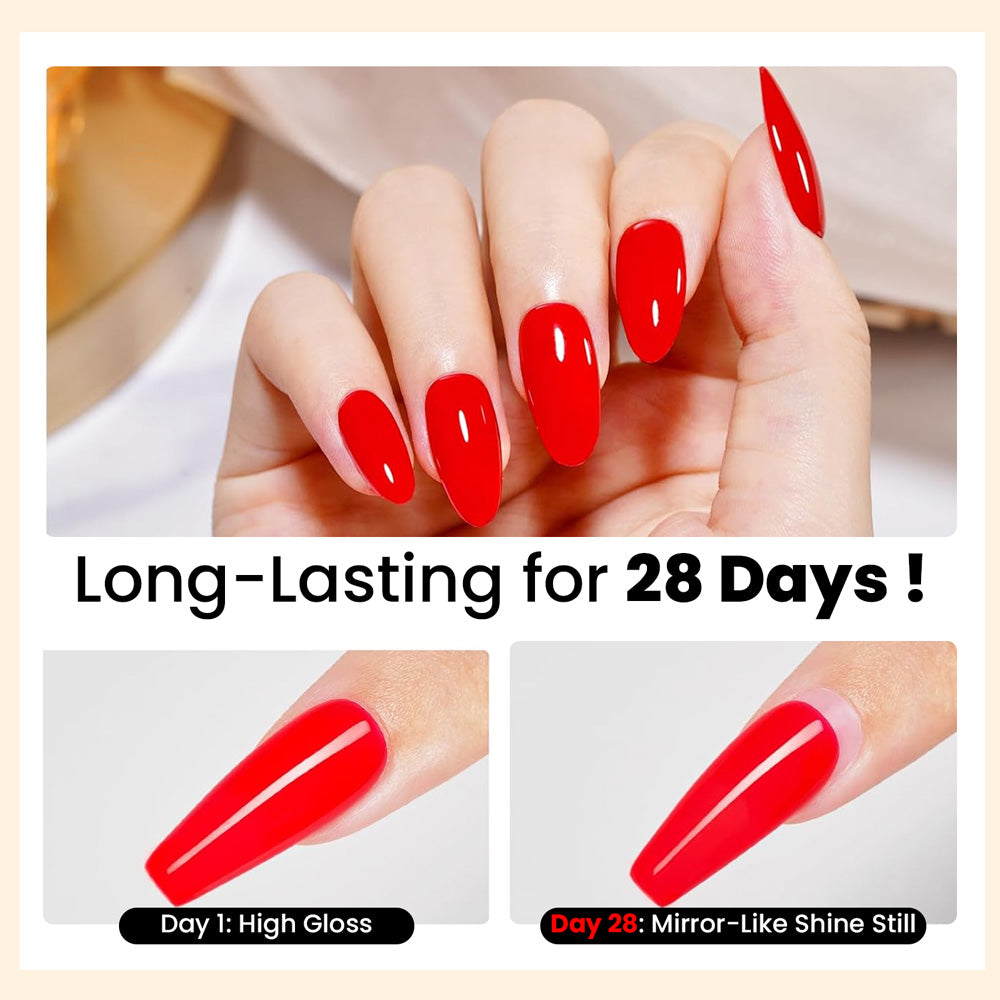 Long-lasting 28 days base coat day 1 high gloss day 28 mirror shine still chip-resistant no lifting
