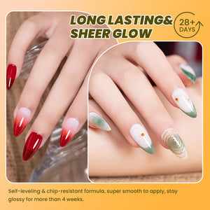 Jelly gel polish gradient French tips translucent sheer glow autumn fall nail art 28 days long-lasting HEMA TPO free
