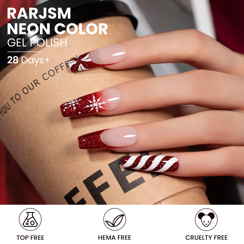 Crimson Heat Gradient gel polish Christmas nail art red burgundy shimmer festive holiday manicure snowflake design
