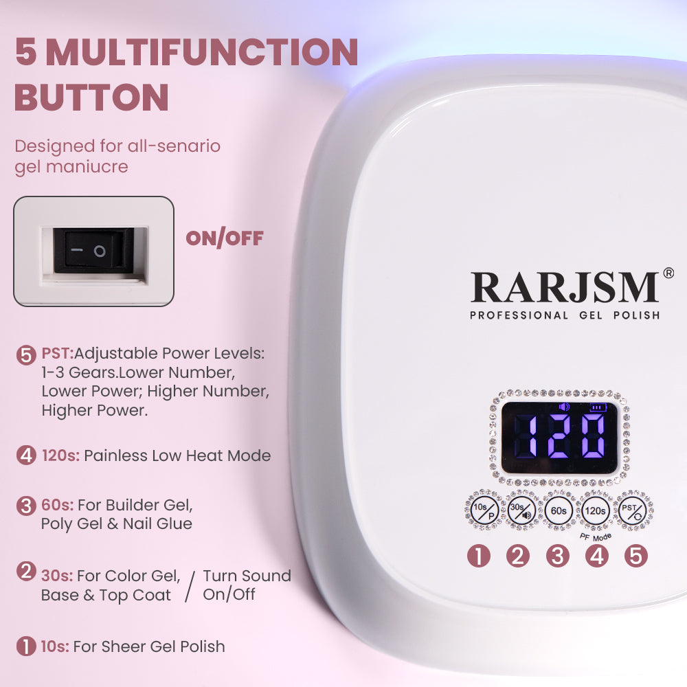 5 multifunction button adjustable power levels 10s 30s 60s 120s PST designed all-scenario gel manicure
