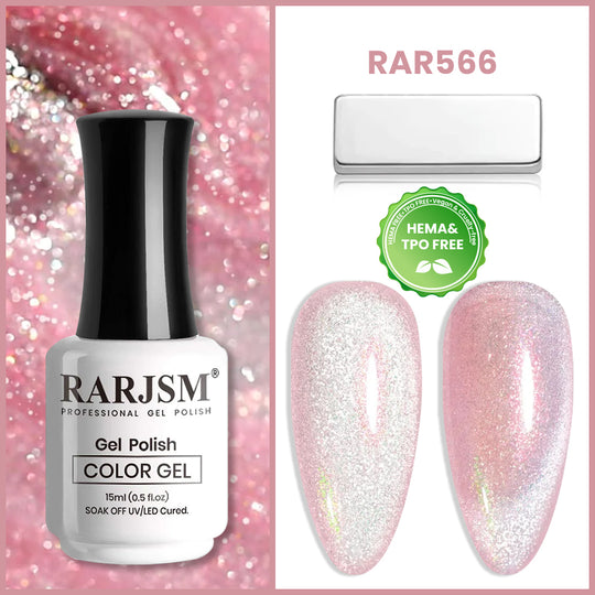 Vernis à ongles gel œil de chat velours rose champagne Aurora #566 15 ml