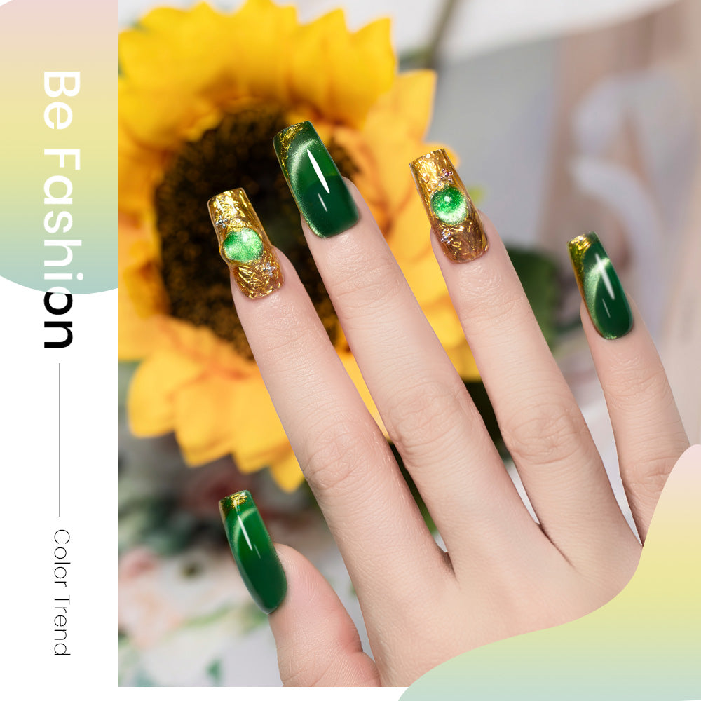 Be fashion color trend summer champagne cat eye gel polish golden fizz lime zest elegant nail art sunflower
