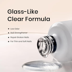 Glass-like clear formula low odor nail strengthener repair broken nails for thin and soft nails

