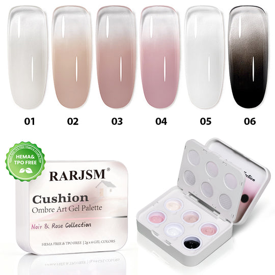 Noir & Rose Cushion Ombre Art Gel Palette - 6 Daily Basic Colors, TPO & HEMA Free