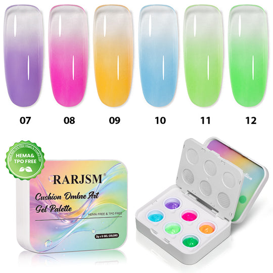 Neon Rave Cushion Ombre Art Gel Palette - 6 Vibrant Colors, TPO & HEMA Free