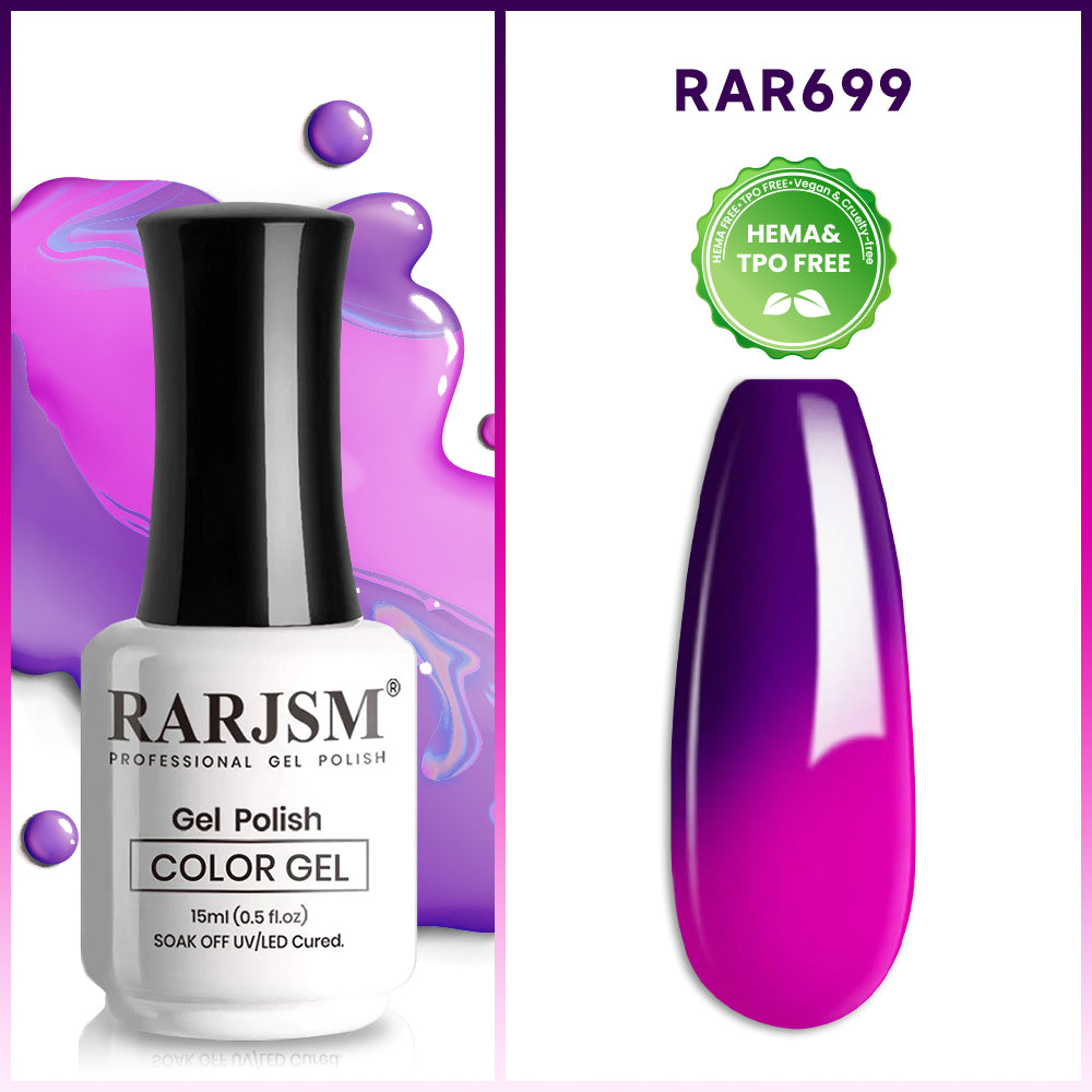 Esmalte de uñas en gel que cambia de color con temperatura de color morado oscuro a morado brillante, 15 ml #699
