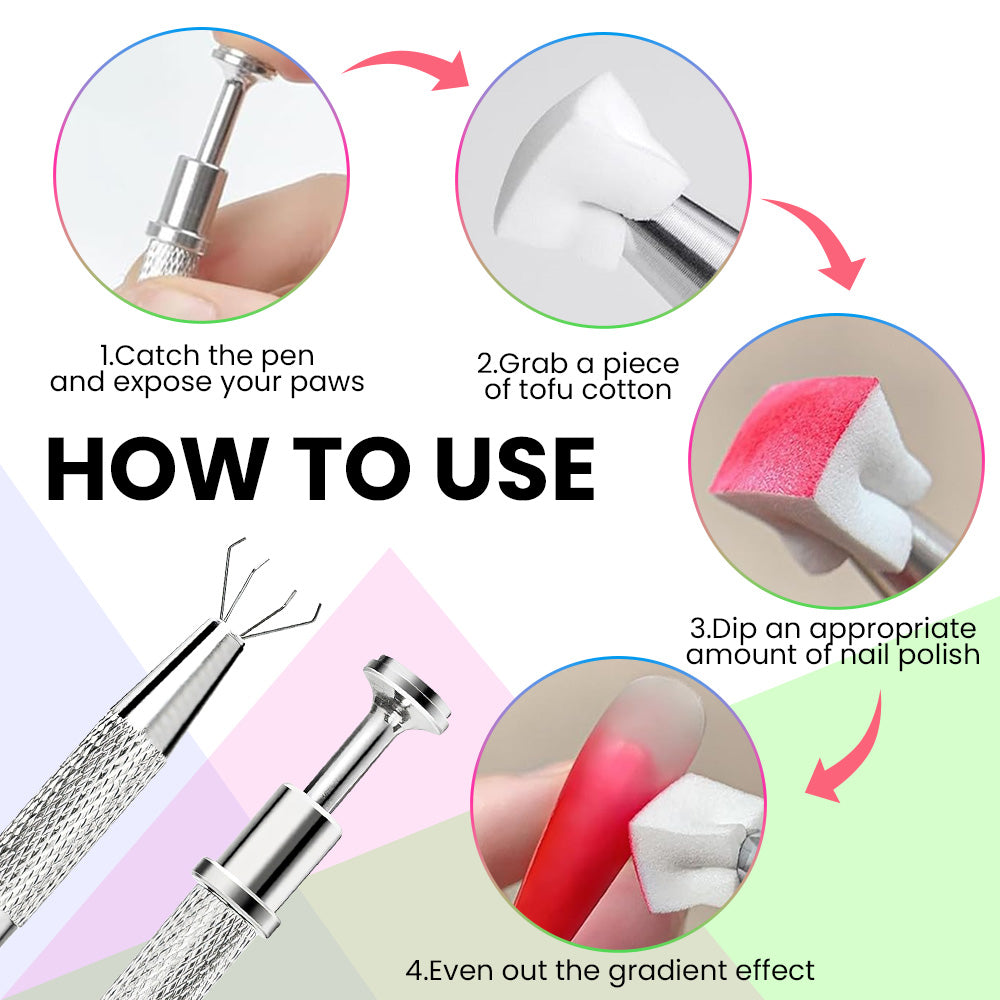 How to use gradient sponges catch pen grab tofu cotton dip nail polish even out gradient effect tutorial
