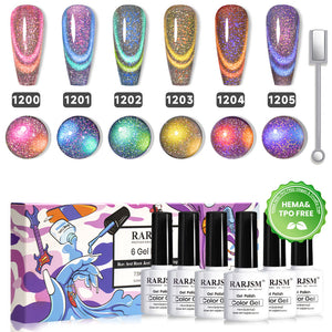 9D Chameleon cat eye gel polish 6 colors set 7.5ml 1200-1206 HEMA TPO free vegan color shifting magnetic shimmer
