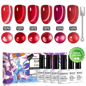 Crimson allure red cat eye gel polish set 6 colors with magnetic wand RARJSM HEMA TPO free Christmas Valentine gift
