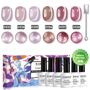 RARJSM romantic shimmer cat eye gel polish 6 bottles set D333-D338 TPO HEMA free EU certified safe vegan 7.5ml
