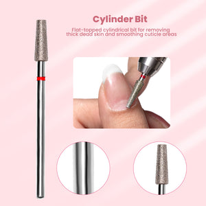 Cylinder Bit flat-topped cylindrical removing thick dead skin smoothing cuticle areas professional nail drill
