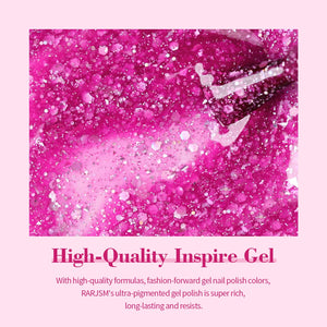 Pink glitter gel polish texture with iridescent holographic sparkles high-quality inspire gel
