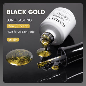 Black gold ceramic gel polish 15ml 0.5 fl.oz RARJSM HEMA TPO free metallic gold shimmer
