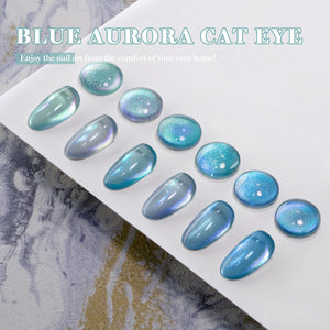 Arctic aurora cat eye gel nail polish swatches 6 colors blue green teal color shift glitter

