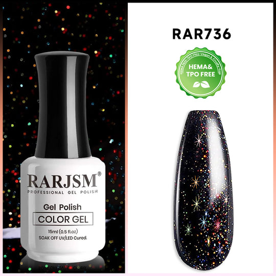 Vernis à ongles gel pailleté diamant noir scintillant 15 ml #736