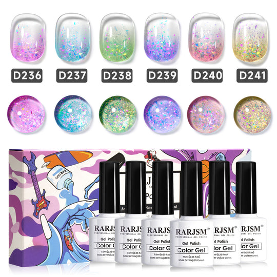 Set Smalto Gel Glitter Sogno della Foresta - 6 Colori Jelly Scintillanti Olografici 7,5ml