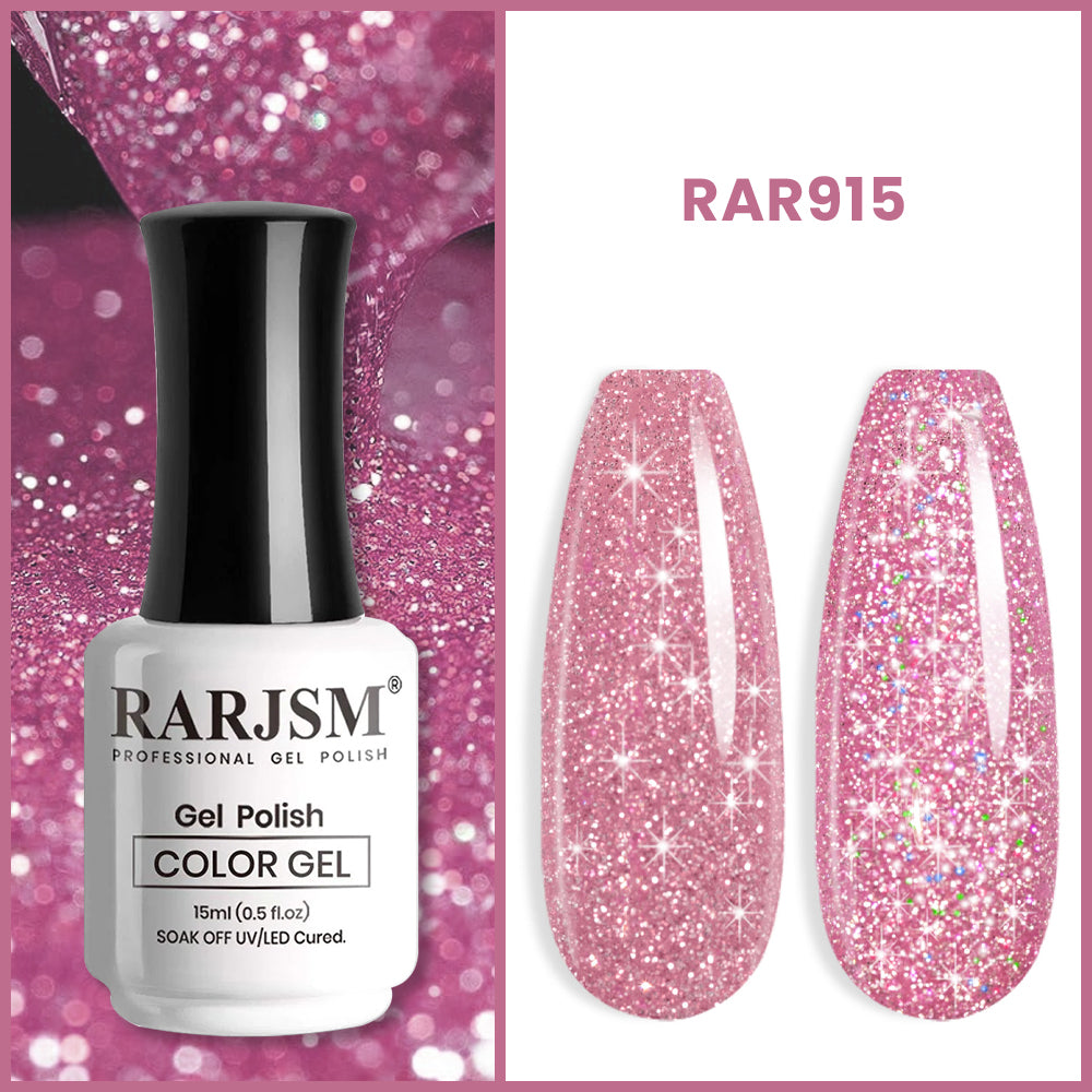 RAR915 dreamy pink reflective glitter gel polish 15ml HEMA TPO free soft pink diamond shimmer dual light effect
