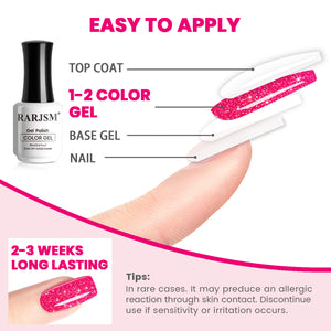 Easy to apply top coat 1-2 color gel base gel nail 2-3 weeks long-lasting tutorial tips allergic reaction sensitivity
