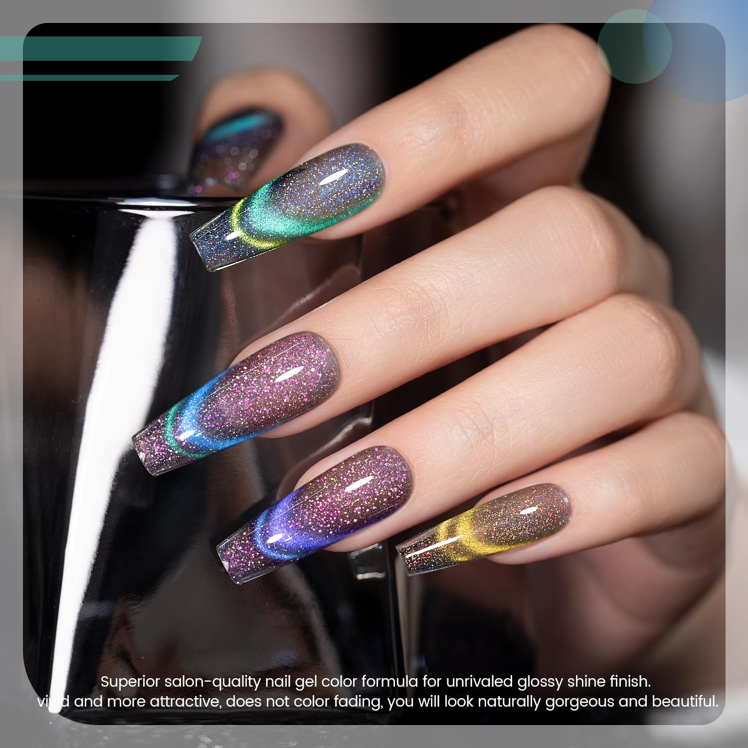 Superior salon-quality 9D chameleon gel color shifting holographic sparkle does not fade naturally gorgeous beautiful
