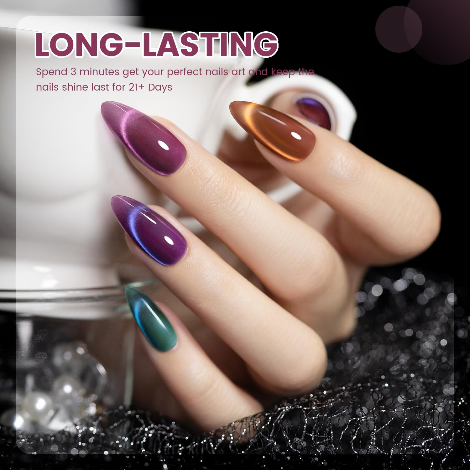 Long-lasting aurora ceramic cat eye gel polish 21 days high-gloss shine silky smooth ceramic finish elegant
