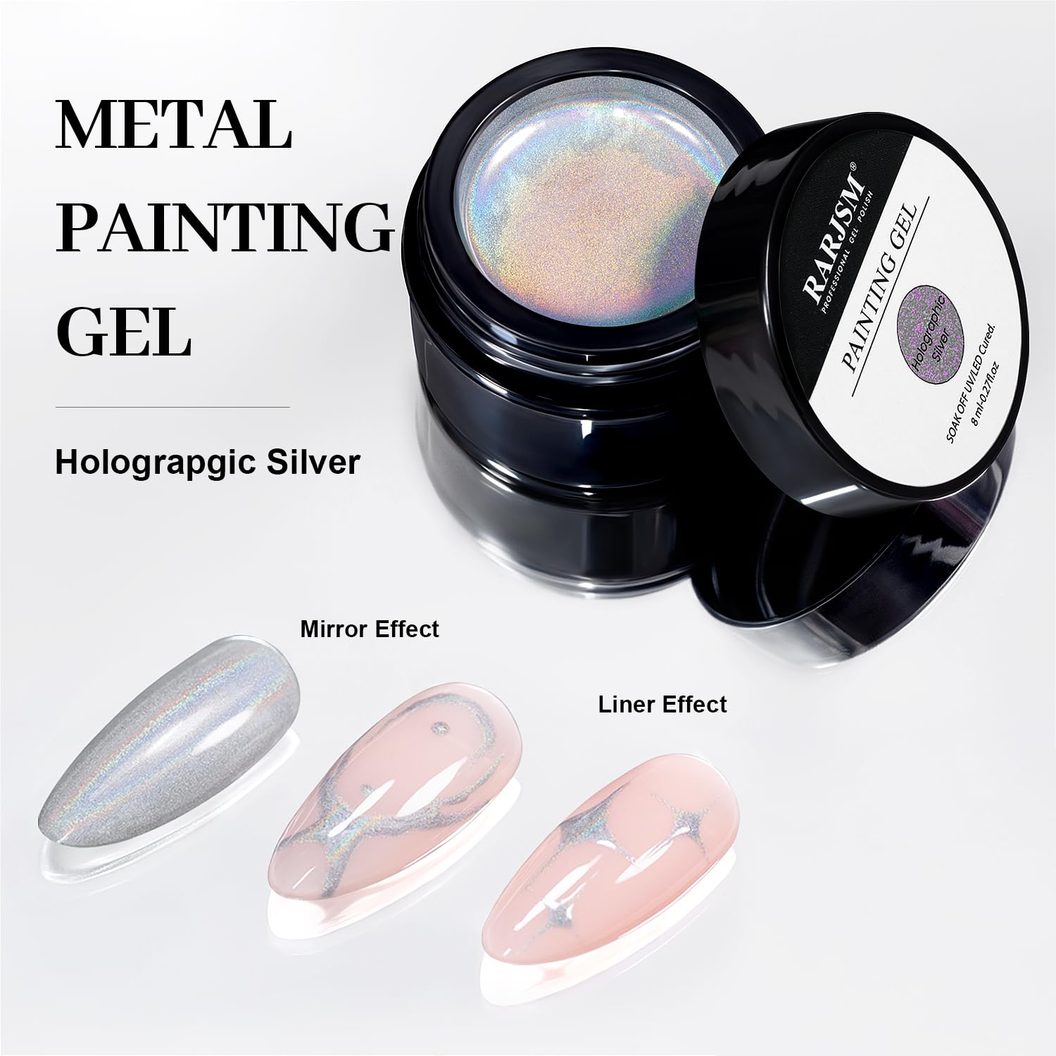 Holographic Sliver Mirror Chrome Metallic Painting Gel 8ml