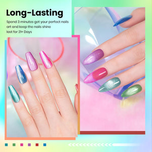 Long-lasting neon pop diamond cat eye gel polish 21 days perfect nails summer festival party bold statement
