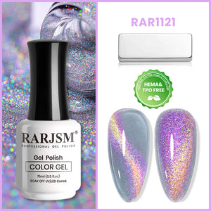 RAR1121 Aurora Gray Blue cat eye gel polish 15ml magnetic holographic shimmer HEMA TPO free vegan
