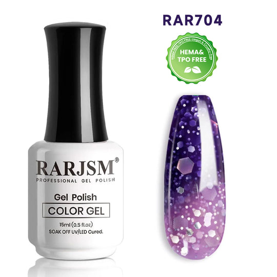 Lila Glitzer-Gel-Nagellack mit Farbwechsel, 15 ml, Nr. 704