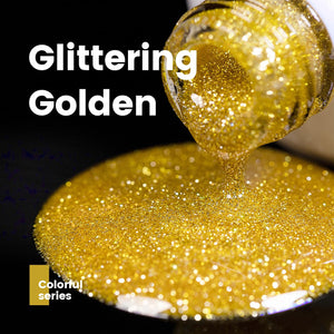 Glittering golden reflective glitter gel polish high-density particles colorful series luxurious vibrant golden sparkle

