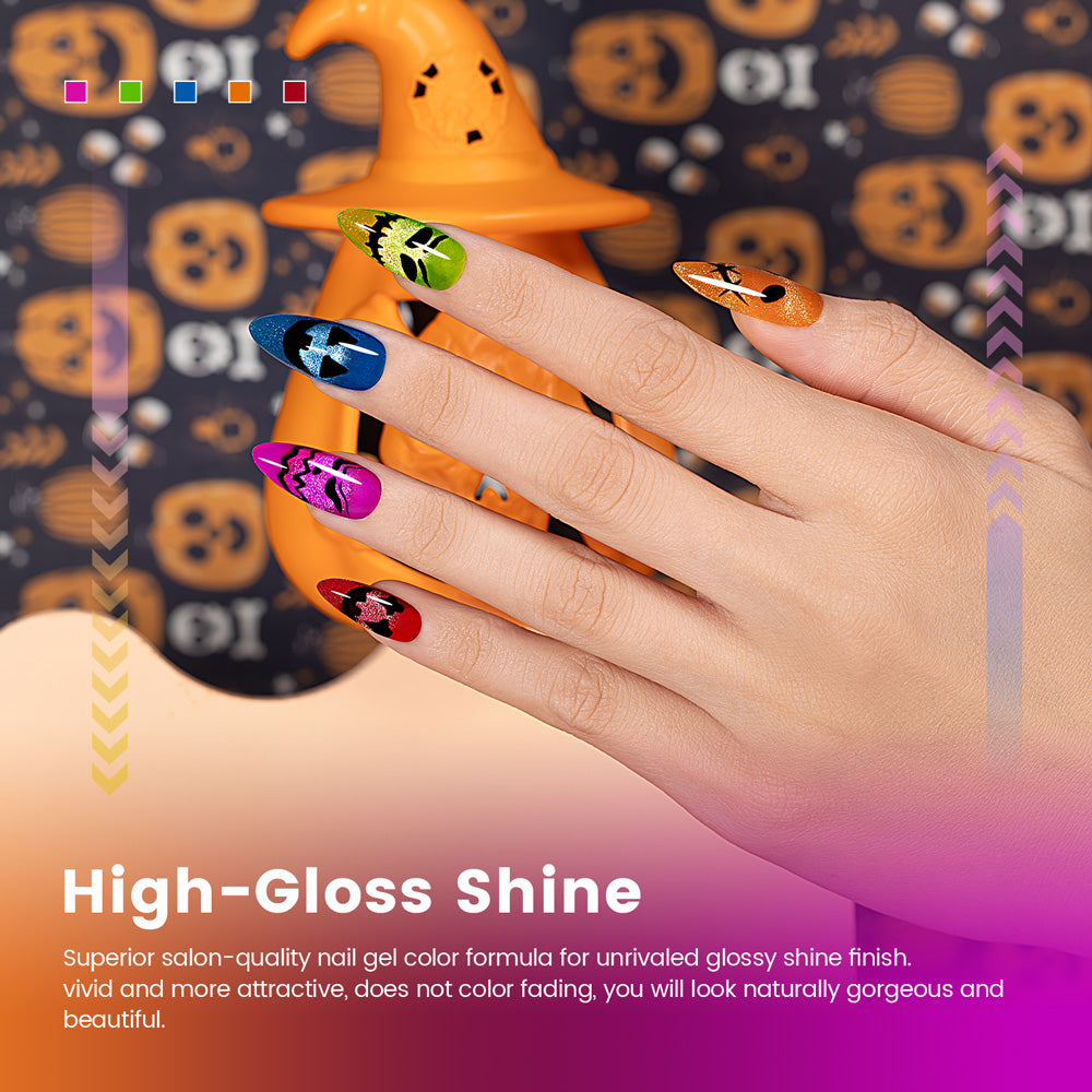 9D Halloween Carnival Neon Cat Eye Gel Nail Polish 6 Color Set 7.5 ml