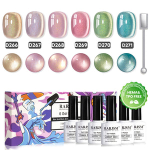 RARJSM Twilight Whispers cat eye gel polish 6 bottles 7.5ml D266-D271 magnetic wand HEMA TPO free vegan soft shimmer dreamy pastel

