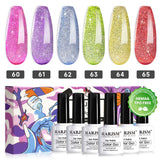 Ensemble de vernis à ongles gel translucide irisé à paillettes 6 couleurs, 7,5 ml