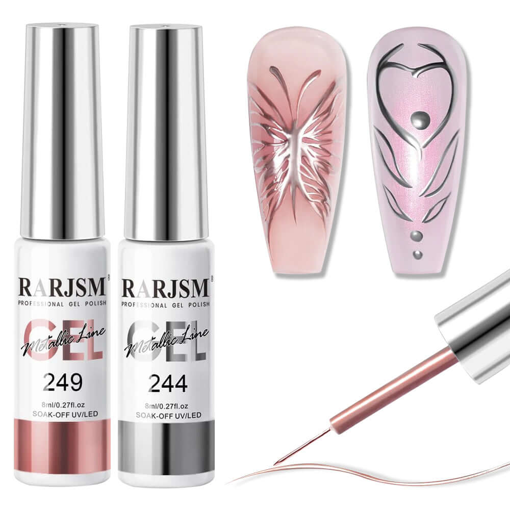 Silver and Rose Gold Mirror Chrome Metallic Nail Art Gel Liner Duo 8ml