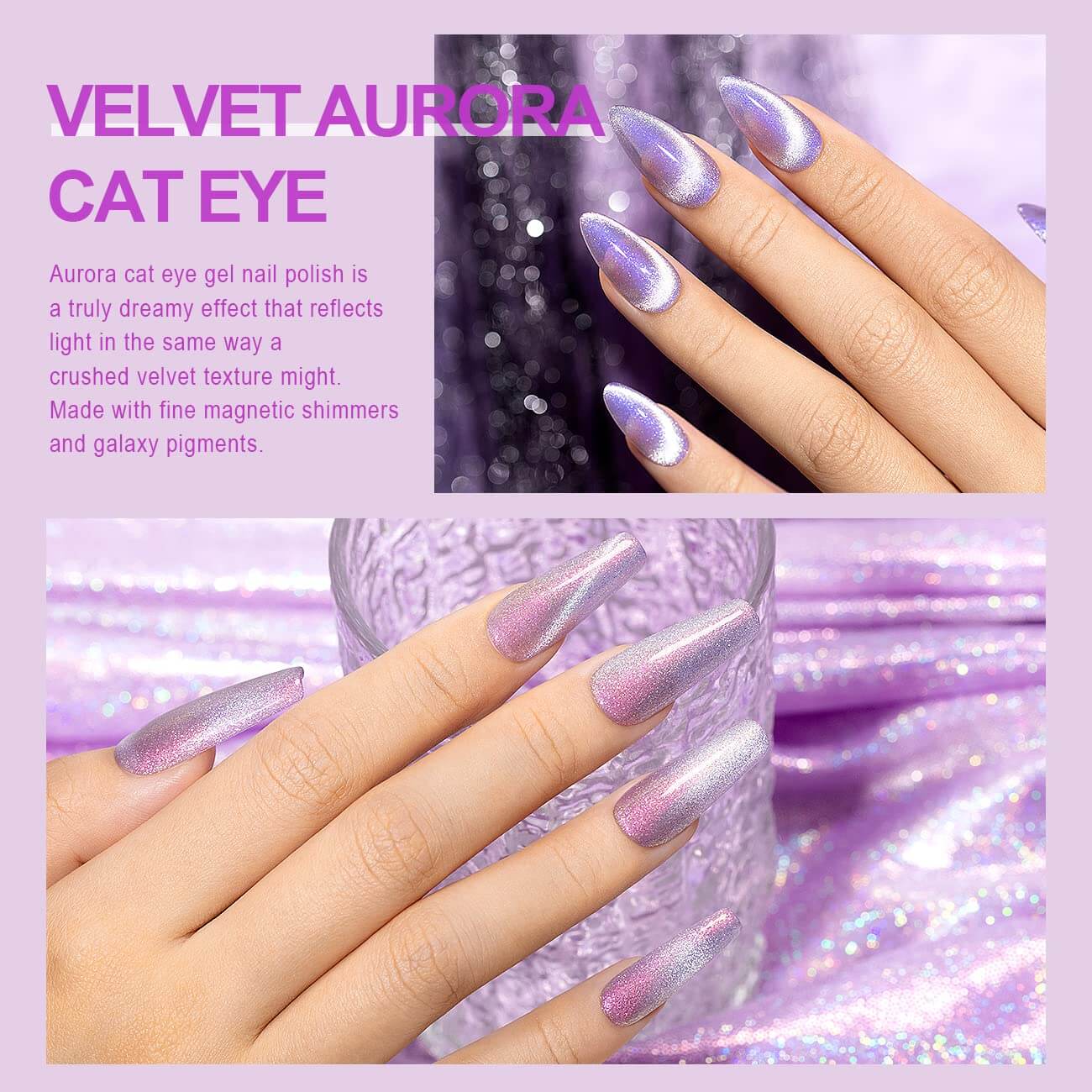 Velvet Cat Eye Gel Polish Aurora Galaxy Crushed Velvet Texture