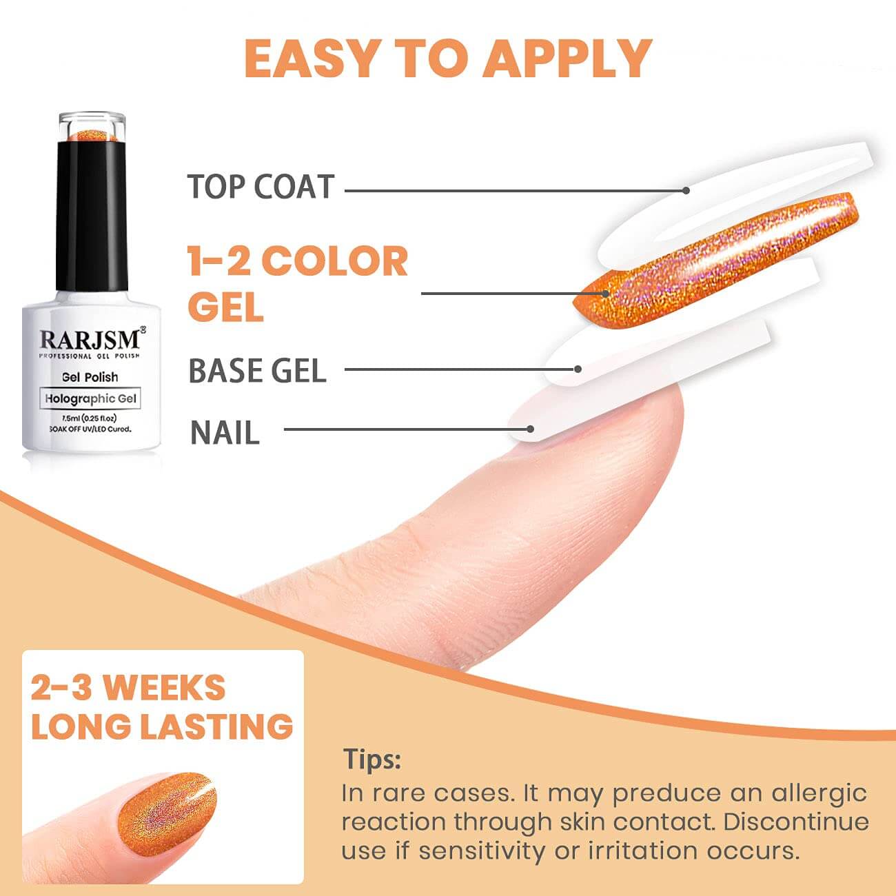 RARJSM ®6 Colors Orange Yellow Holographic Nail Gel Polish Set