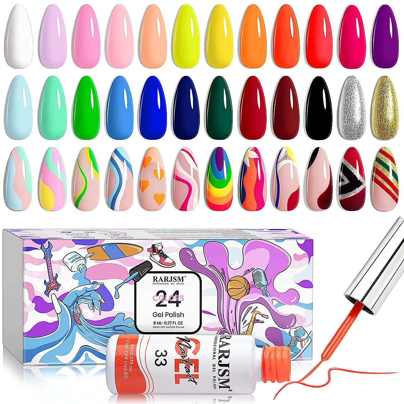 24 Colors Painting Gel Polish Set TPO HEMA Free All In One Complete Kit 8ml