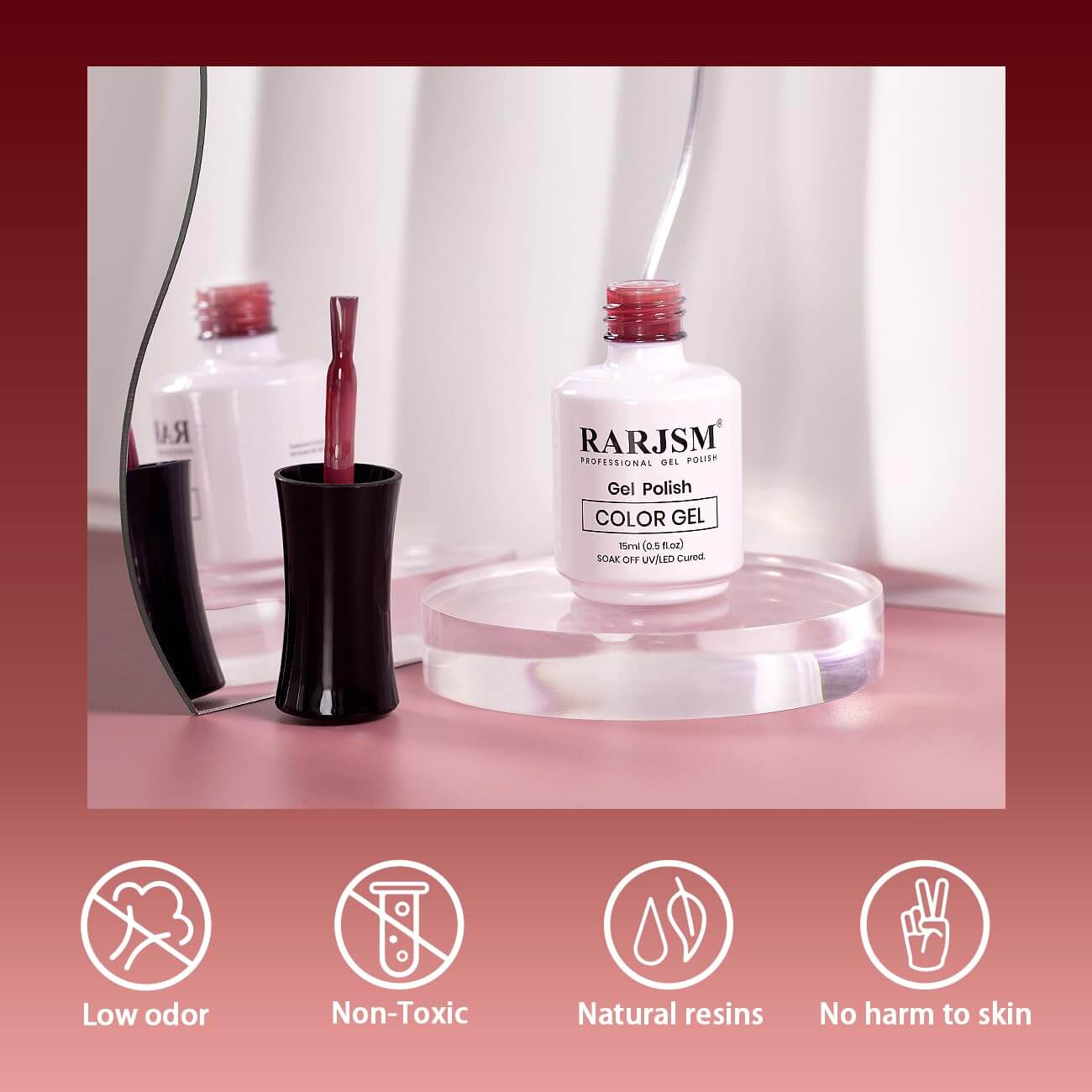 RARJSM ®Burgundy Red to Pink color changing gel nail polish