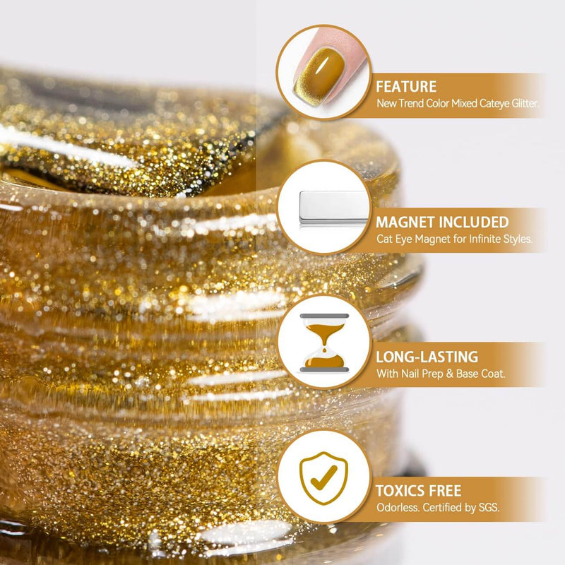 hristmas Gold Cat Eye Nails Festive Starlight Hand Model