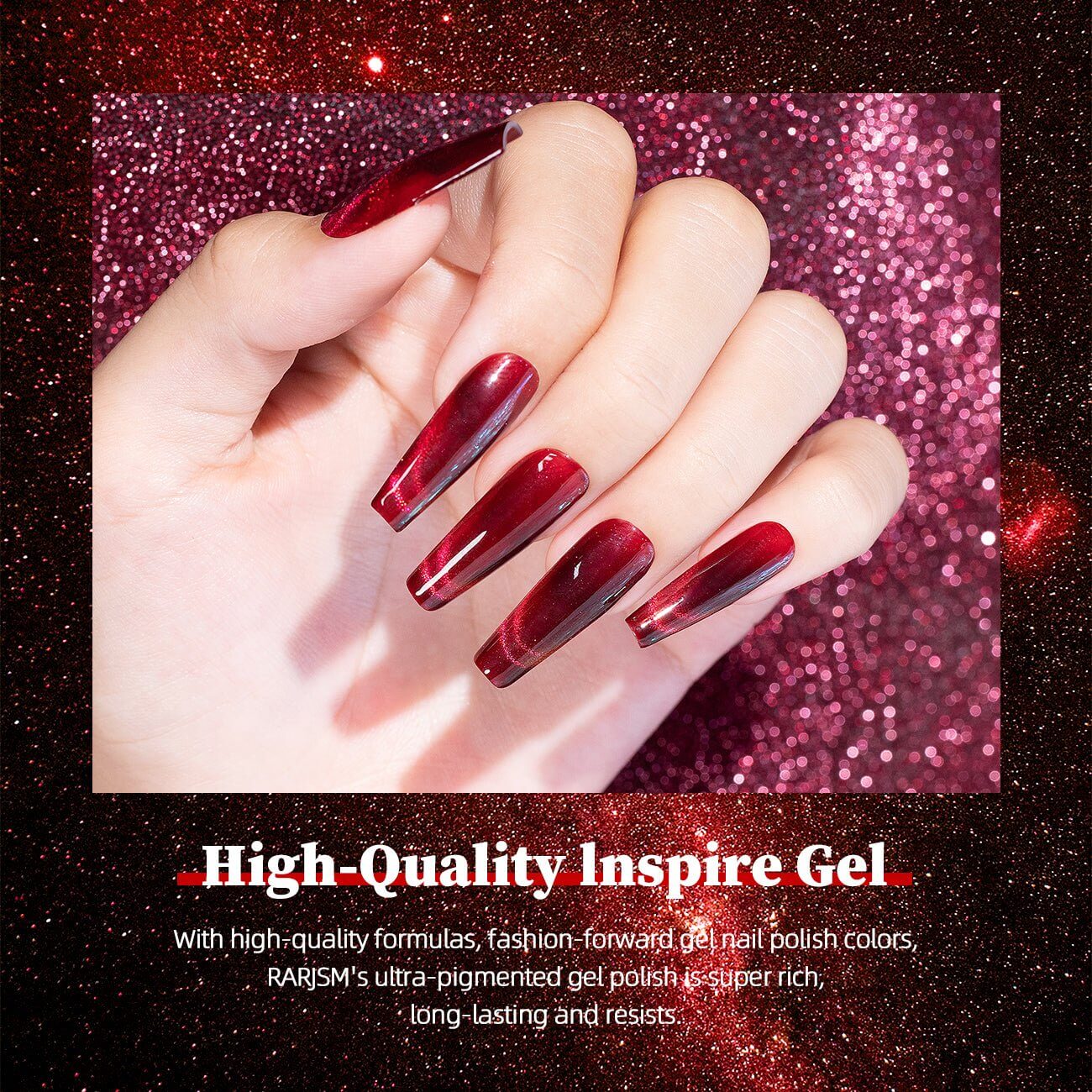 Christmas Red Cat Eye Nails Shiny Magic Starlight Effect