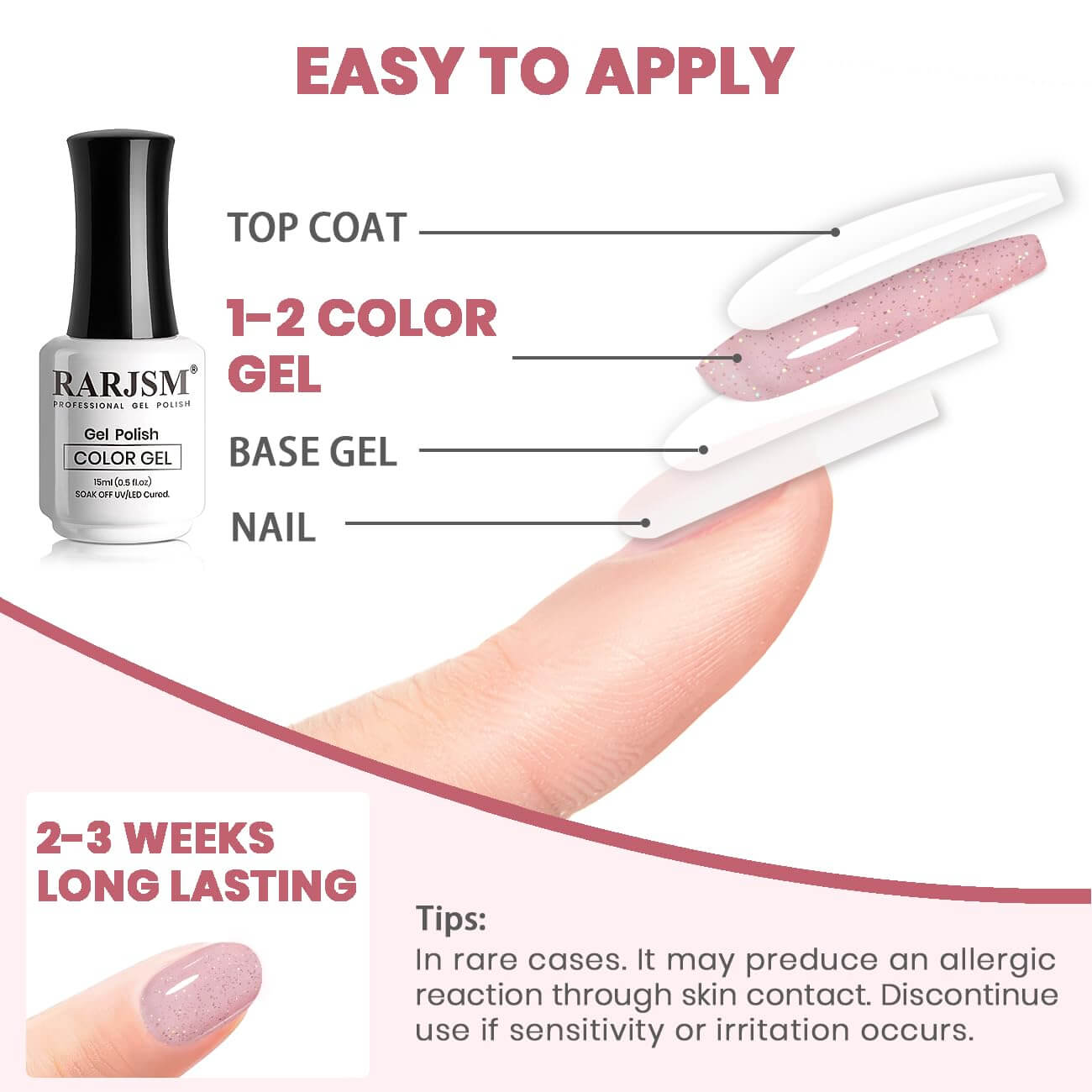 RARJSMClear Pink Sparkle Rainbow Shimmer Gel Nail Polish 15ml #754$9.99