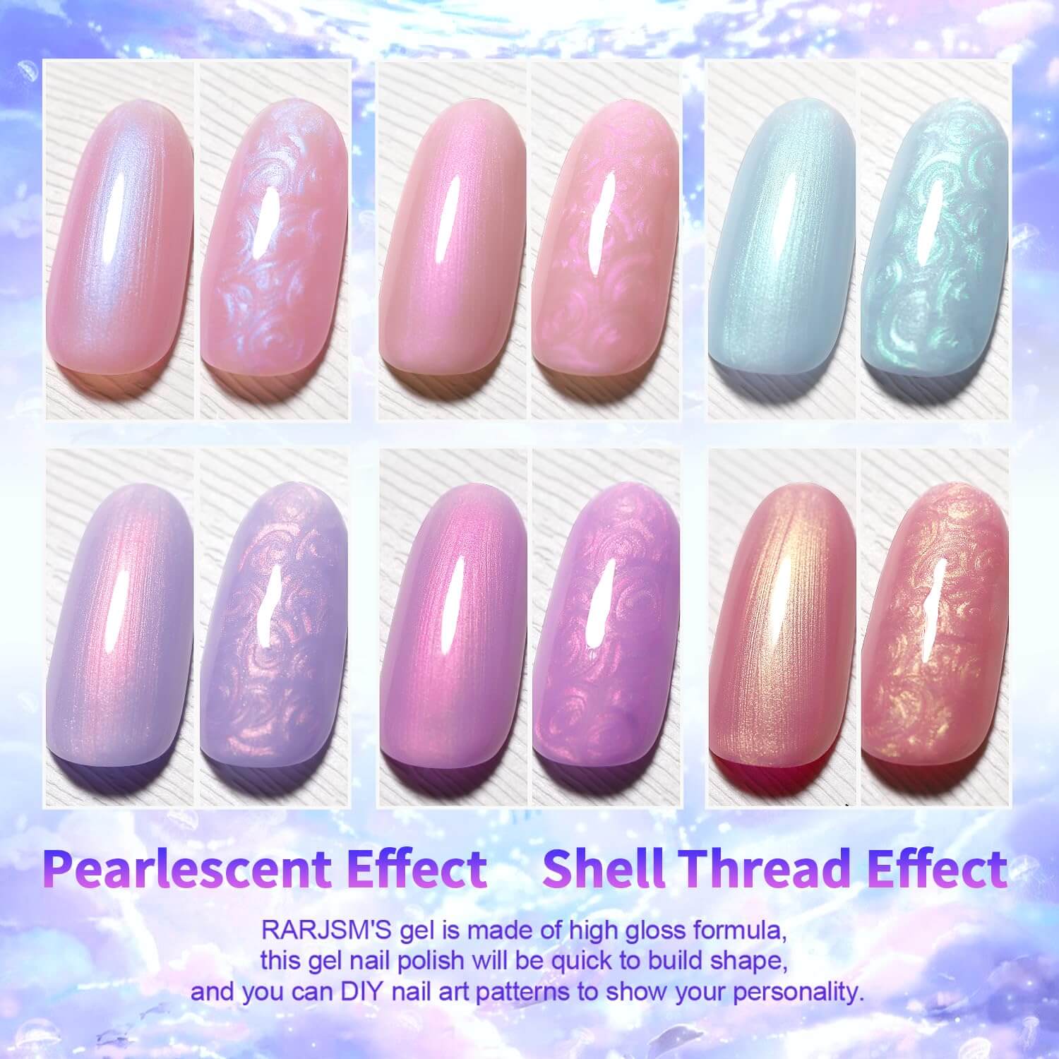 Rarjsm Fantasy Purple, pink & blue series Thread pearl gel nail polish