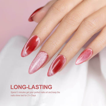 Nude Red Velvet Jelly Cat Eye Nails Crushed Velvet Texture