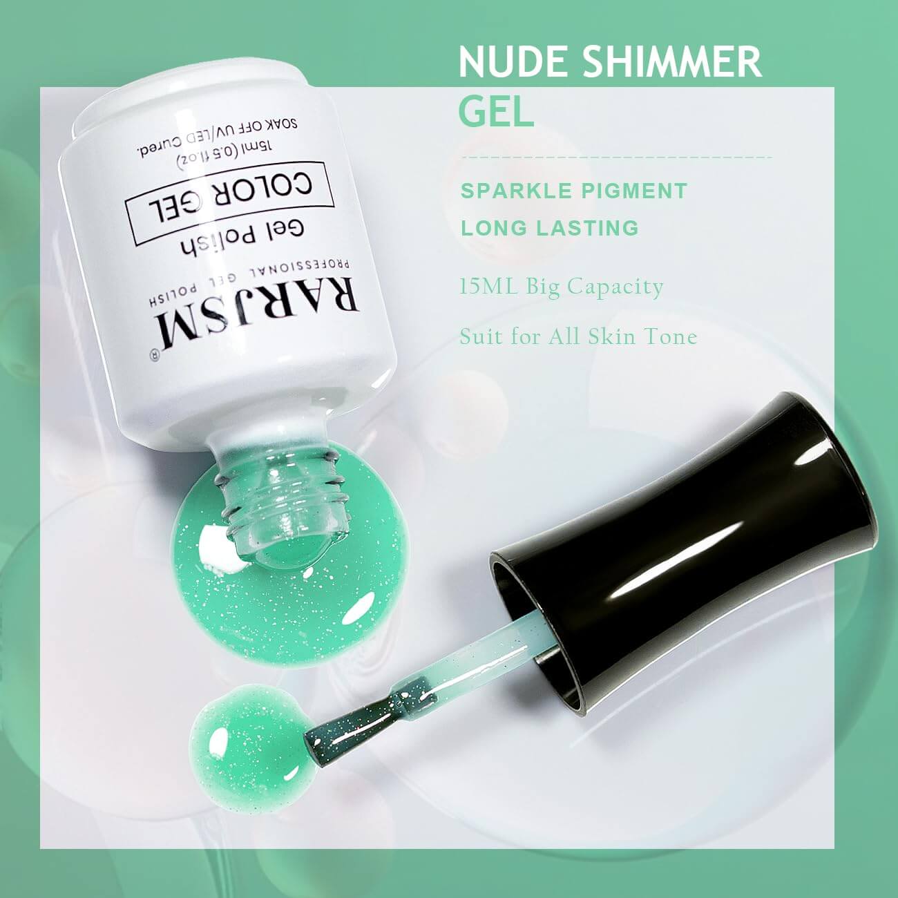 RARJSMPastel Green Sparkle Rainbow Shimmer Gel Nail Polish 15ml #755$9.99