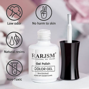 RARJSM gel polish safety features - low odor non-toxic natural resins no harm to skin TPO HEMA free certified
